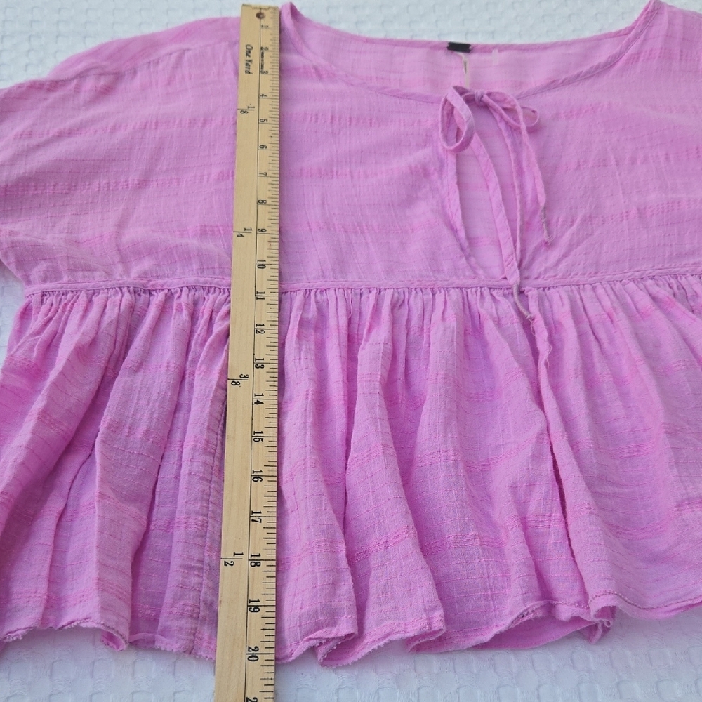 Free People Pink Flutter Crop Peasant Top - Picture 9 of 10
